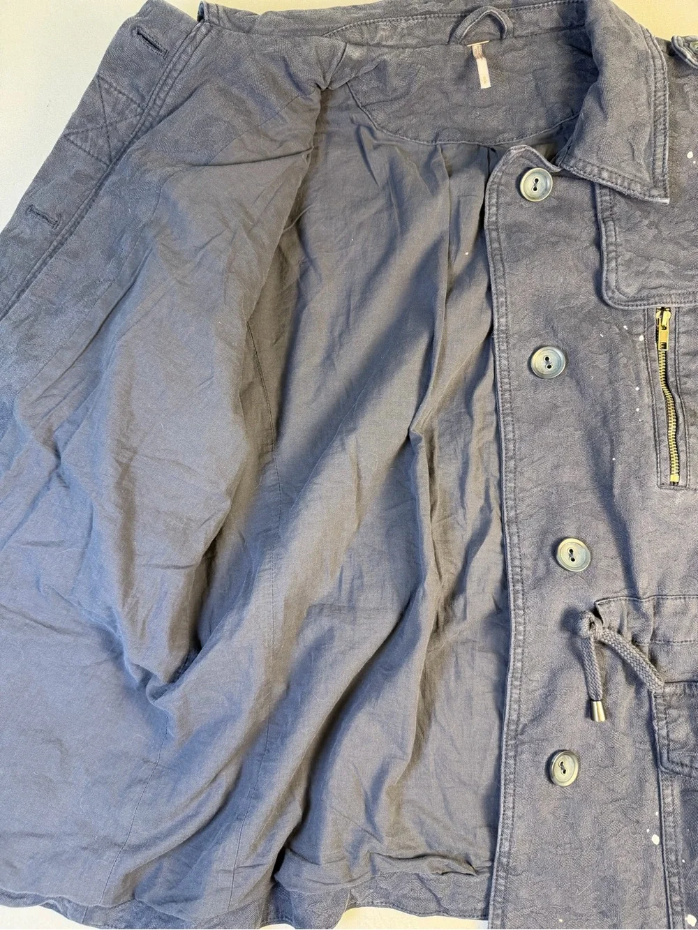 Free People Navy Blue Utility Military Jacket with Cargo Drawstring Small